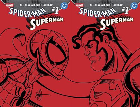 Cover of Df Marvel DC Spider-Man Superman #1 Red Blank Variant Two Cover Set Signed And Remarked By Ken Haeser With A Spider-