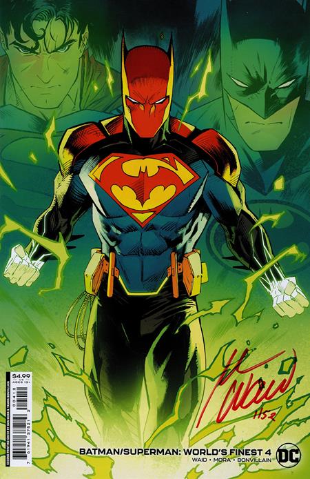 Cover of Df Batman Superman Worlds Finest #4 Second Printing Dan Mora Variant Crimson Red Signature Series Signed By Mark Wai
