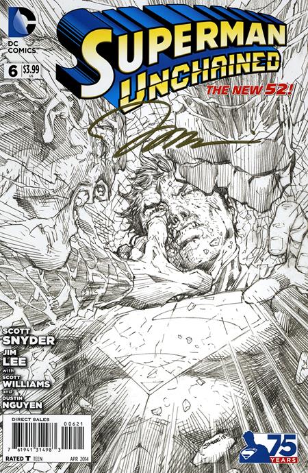 Cover of Df Superman Unchained #6 Ultra-Rare Black And White Variant Elite Gold Signature Series Signed By Jim Lee, cover art