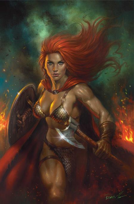 Cover of Red Sonja Shedevil With A Sword #9 CVR F Lucio Parrillo Metal Premium VAR, cover art by Lucio Parrillo