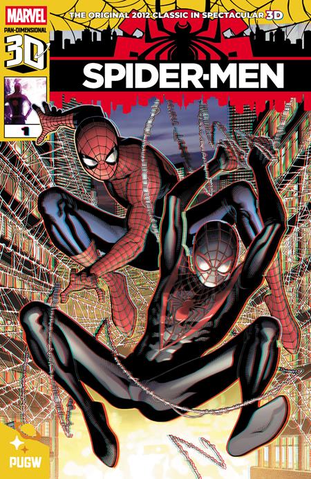 Cover of Spider-Men (2012) #1 Pan Dimensional 3D Edition, cover art by Jimmy Cheung