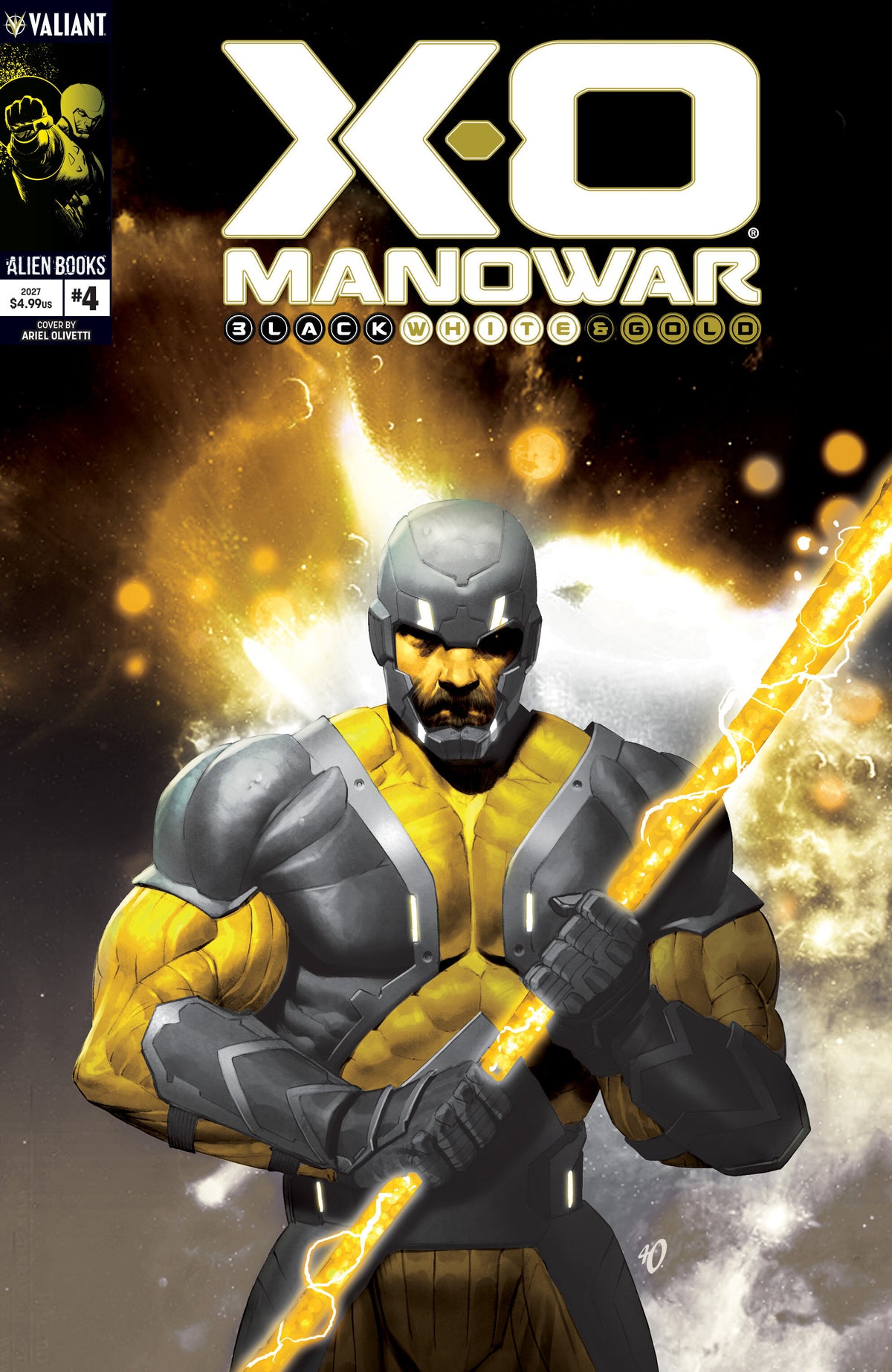 Cover of X-O Manowar: Black, White & Gold #4 Variant B (Olivetti Black, White & Gold Variant), cover art by Ariel Olivetti