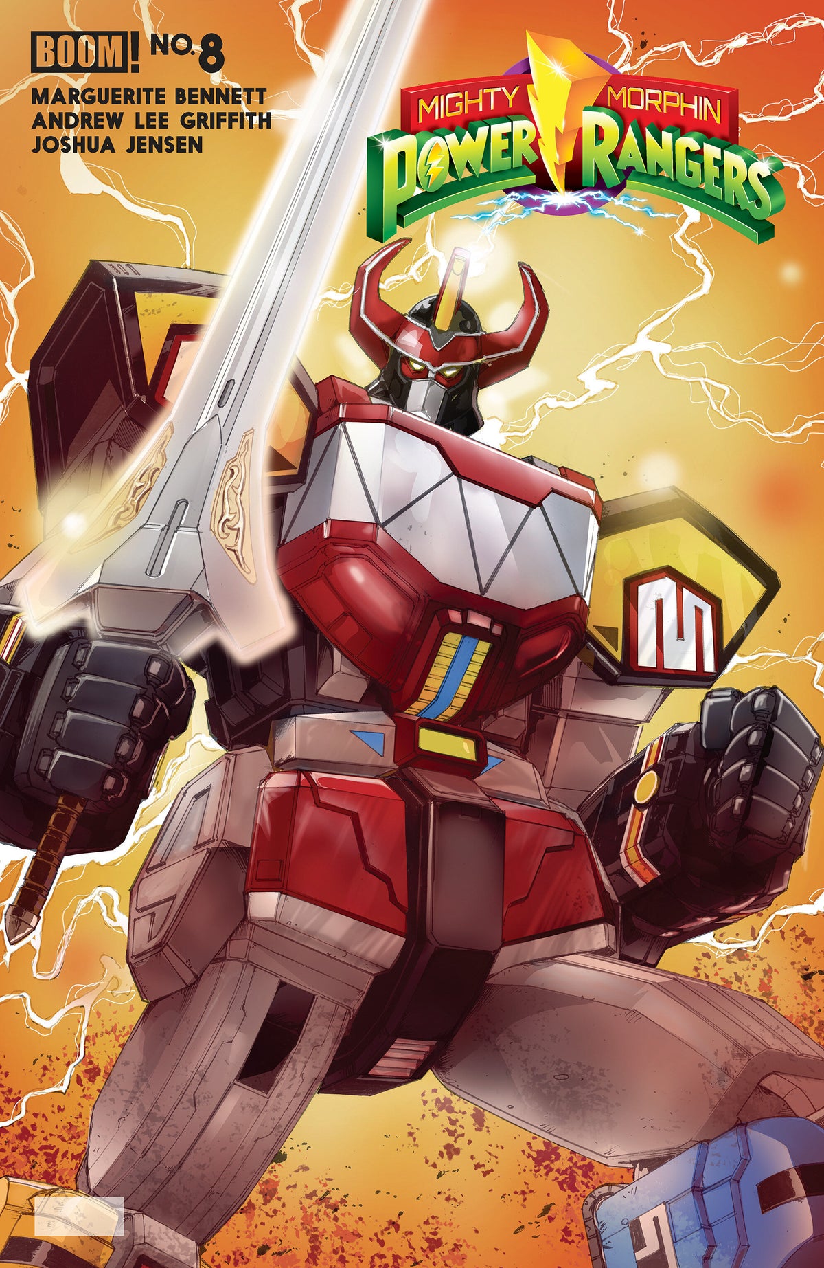 Cover of Mighty Morphin Power Rangers (2026) #8 B Variant (Dressed, Griffith), cover art by Andrew Lee Griffith
