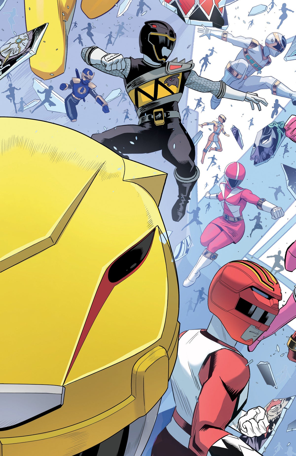 Cover of Power Rangers Unlimited #7 C Every Ranger Ever Card Stock Connecting Variant (Full Art, Zonno), cover art by Alessio